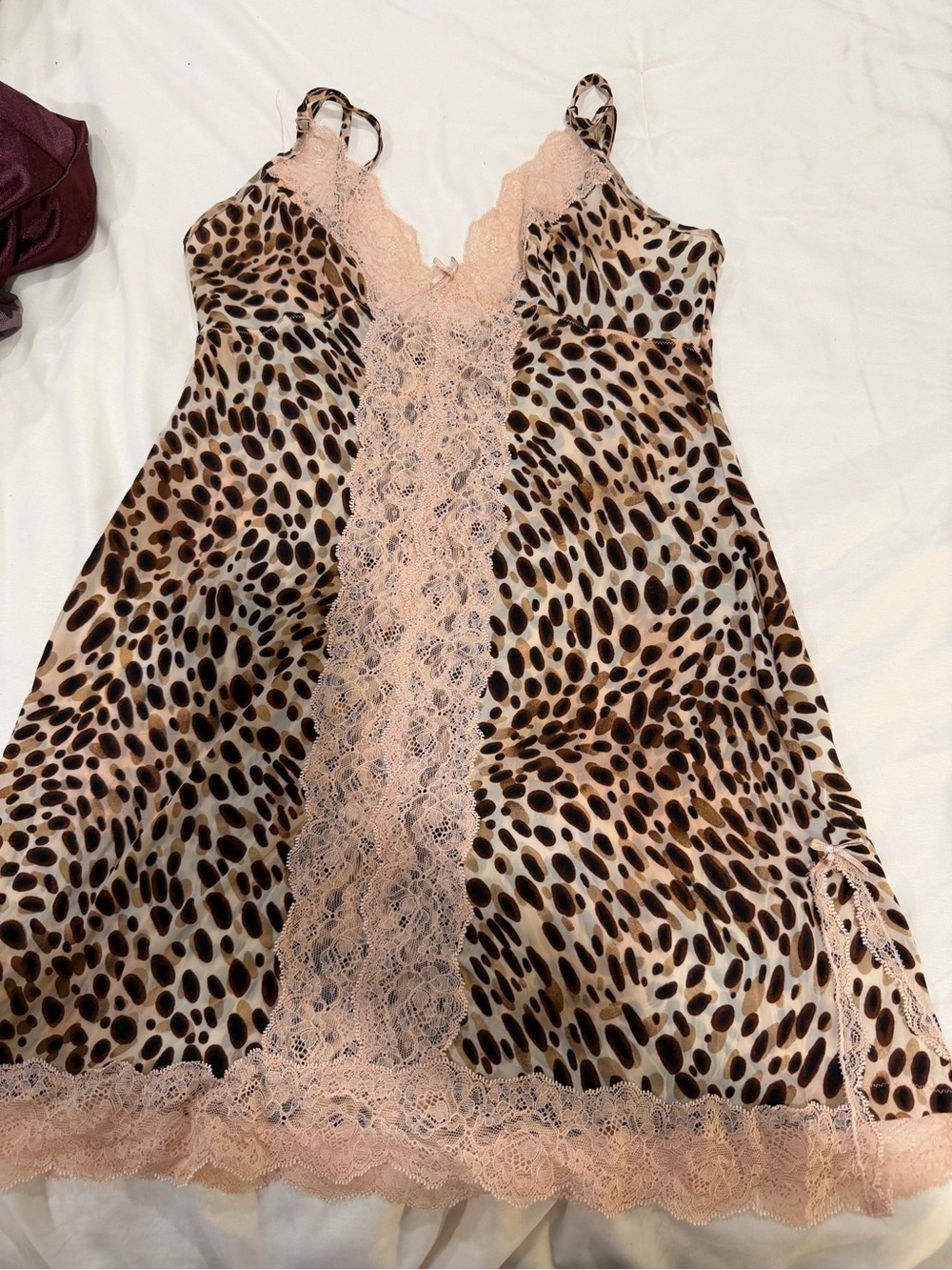 Victoria's Secret Leopard Print Chemise with Blush Pink Lace Trim